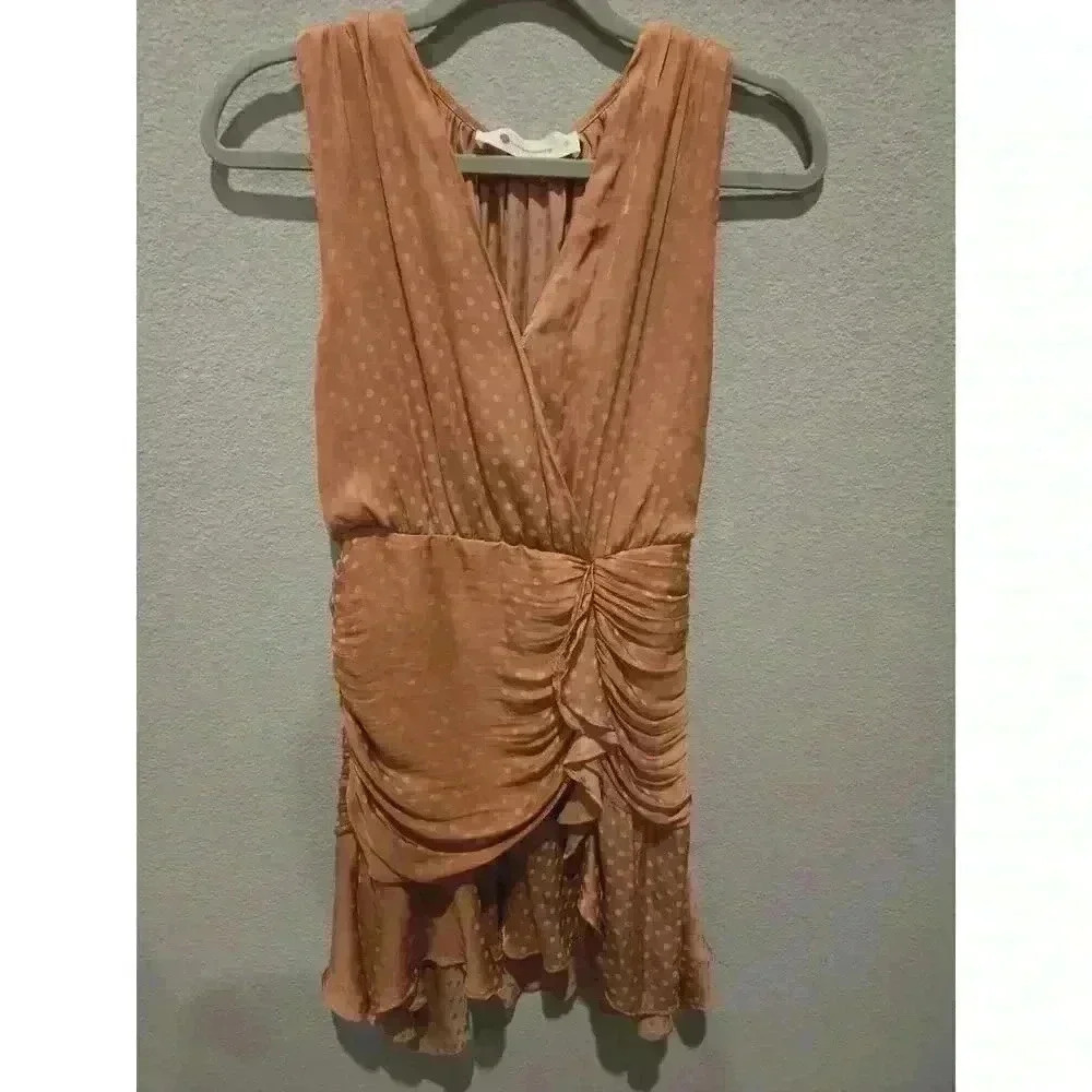 Impeccable Pig Women's Polka Dot Mini Dress Ruched Rose Gold FairyCoquette Sz S‎